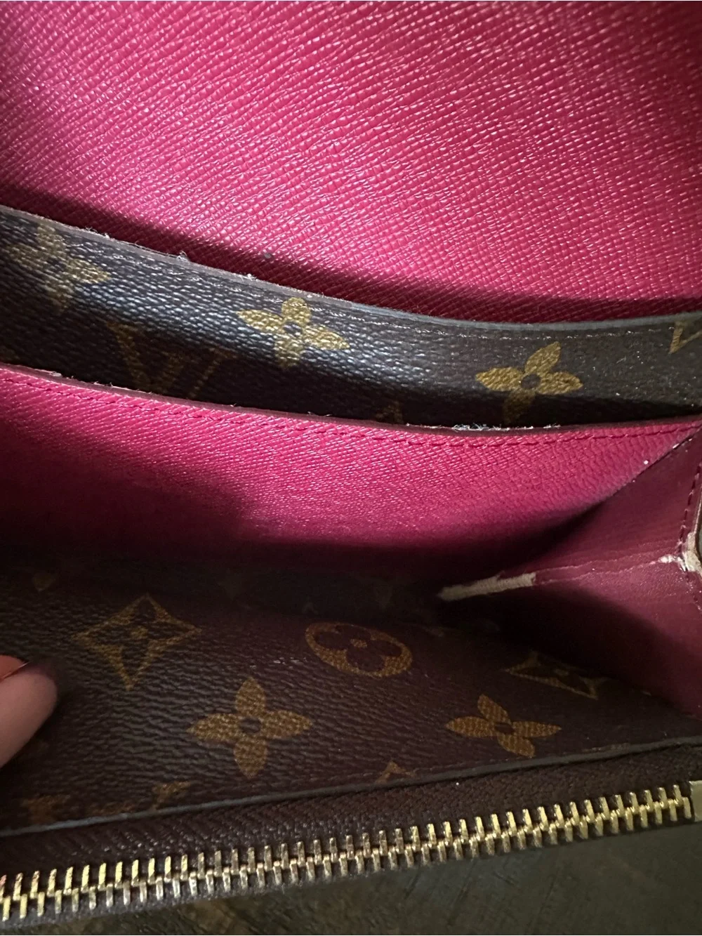Louis Vuitton Brown Monogram  Emilie  Wallet with Red Snap